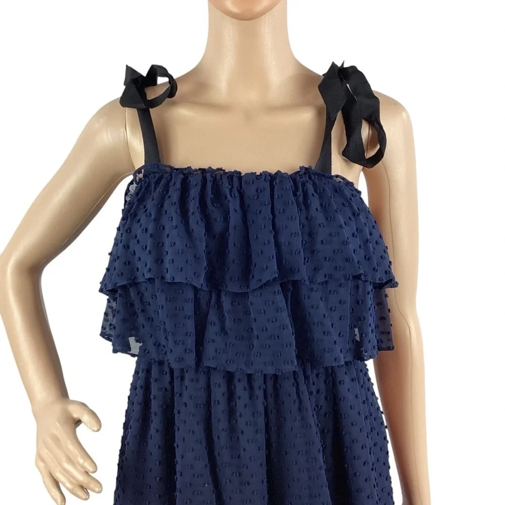 J.Crew Tiered Swiss Dot Tie Shoulder Dress Size 0 Blue